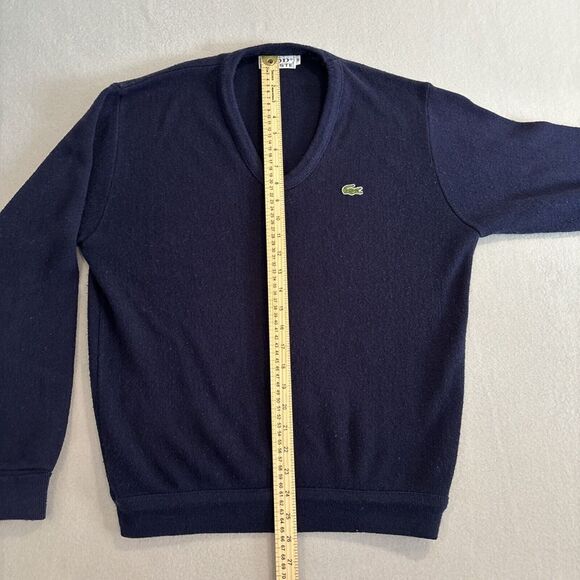 VTG Izod Lacoste MEDIUM Navy BLUE Sweater Mens Long Sleeve V Neck Alligator EUC - Picture 5 of 8